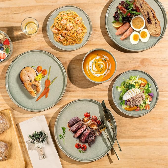 AmorArc Ceramic Dinnerware Sets for 6,18 Piece Plates and Bowls Sets Dishes | Stoneware Handmade Reactive Glaze Dishes Set | Highly Chip and Crack Resistant | Dishwasher & Microwave Safe