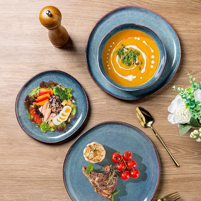 AmorArc Ceramic Dinnerware Sets for 8, 24Pcs Plates and Bowls Sets Dishes | Stoneware Handmade Reactive Glaze Dinner Set, Highly Scratch Resistant | Dishwasher & Microwave Safe Dishware