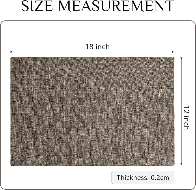 Softalker Faux Linen Placemats Set of 6-12 x 18 Inch, Heat Resistant Double Layered Durable Burlap Farmhouse Place Mats, Non-Slip Washable Rustic Table Mats for Dining, Kitchen, Party（Brown