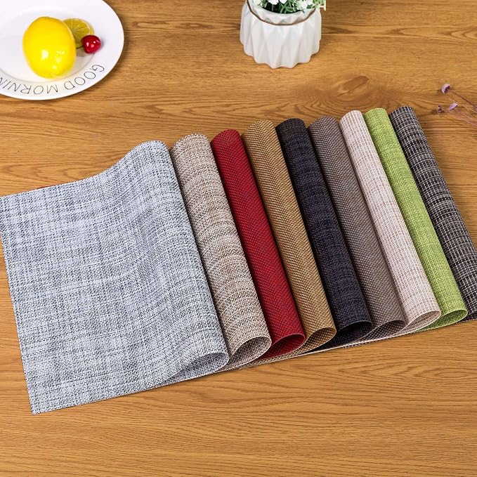 Zupro Gray Placemats Set of 4 Woven PVC 18"x12" for Indoor Outdoor Usage | Washable Heat-Resistant Non Slip Table Mats PVC Vinyl Kitchen Dining Patio Table Place Mats for Holidays Dinner Parties BBQs