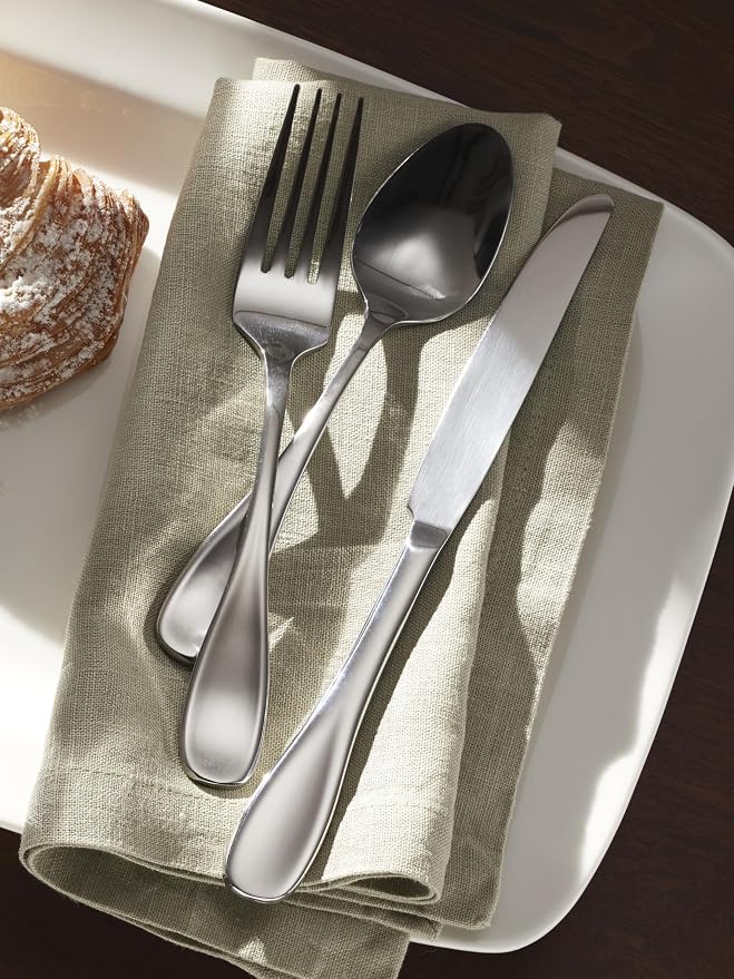Oneida Voss 45-Piece 18/0 Silverware Set for 8, Flatware | mirror finish, dishwasher safe | includes serving spoons and utensil set | heavy duty, cutlery set for kitchen and dining