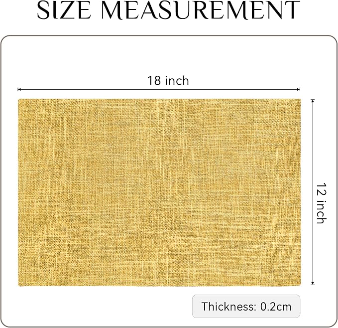 Softalker Faux Linen Placemats Set of 4-12 x 18 Inch, Heat Resistant Double Layered Durable Burlap Farmhouse Place Mats, Non-Slip Washable Rustic Table Mats for Dining, Kitchen, Party（Yellow