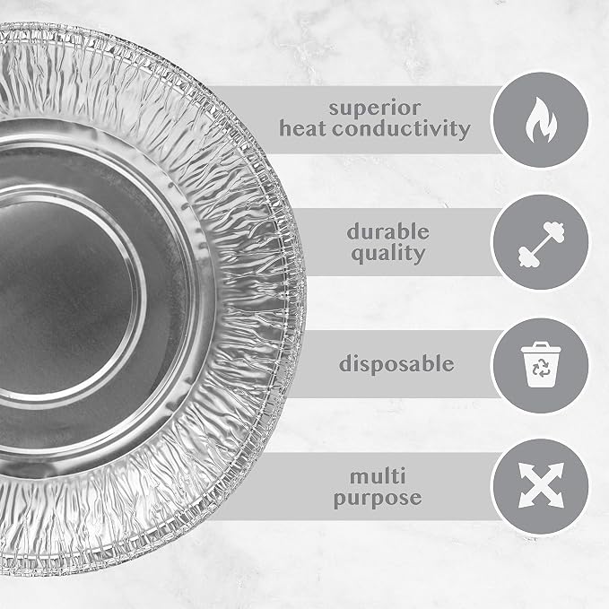PLASTICPRO 10'' Inch Round Deep Tin Foil Pans Disposable Aluminum, Freezer & Oven Safe - For Baking, Cooking, Storage, Roasting, & Reheating, Pack of 10