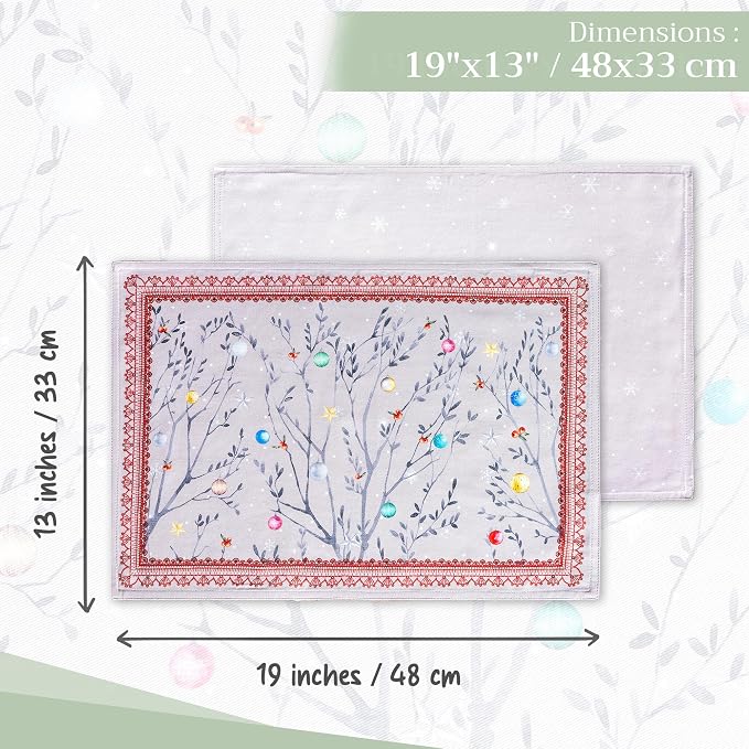 Maison d' Hermine Placemats Set of 4 Reusable 100% Cotton (13"x19") | Cloth Place Mats Washable Table Mats for Kitchen Dining Party Wedding Hotel Home Thanksgiving Christmas - Fairy Christmas