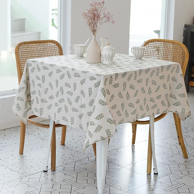Pastoral Square Tablecloth - 52 x 52 Inch Table Cloth - Washable Table Cover with Dust-Proof Wrinkle Resistant for Restaurant, Picnic, Bistro, Indoor and Outdoor Dining, Green Leaf