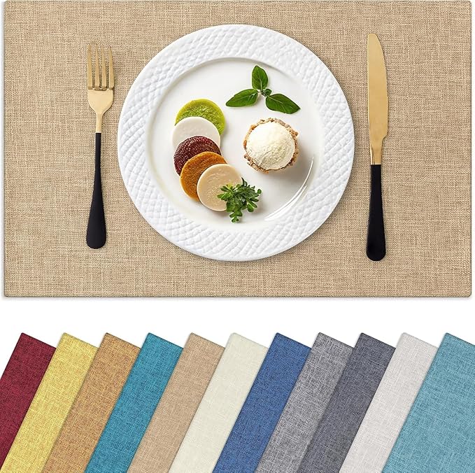 Homaxy Cloths Placemats for Dining Table Set of 12, 13" x 19", Flaxen | Heat Resistant, Washable, Cotton Linen Blend Table Mats, Easy to Clean Place Mats, Indoor Outdoor