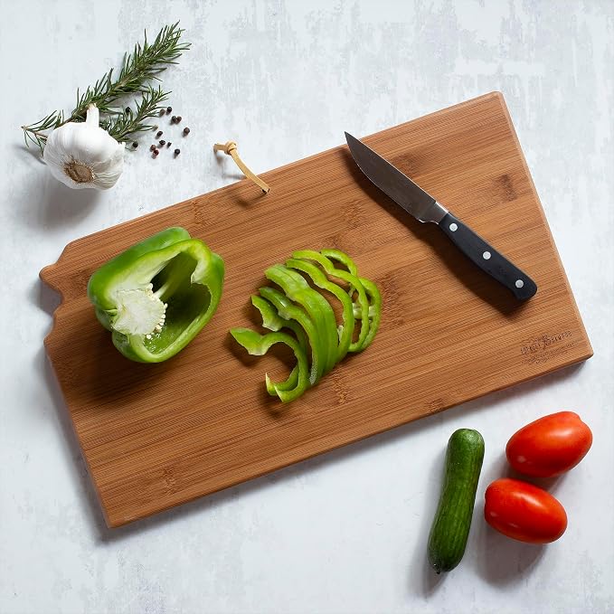 Totally Bamboo Kansas State Shaped Cutting Board, Summer Stokes Art | State charcuterie board with colorful hand-drawn landscape art. Smooth reverse side for food prep. Hang tie for wall display.