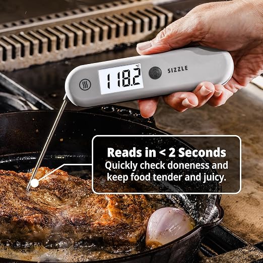 ThermoWorks Sizzle Digital Meat Thermometer – Instant Read in 2 Seconds, Waterproof, Folding Probe with Magnetic Back, Auto-Rotating Backlit Display, for Cooking Food, Grill & BBQ - Nautical Blue