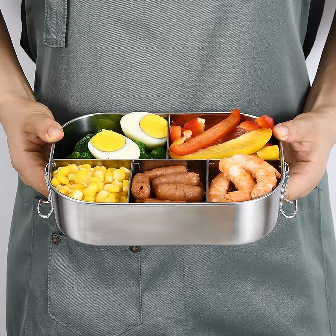 UPTRUST Stainless Steel Bento Lunch Box for Kids, 5-Compartment 1400ML | Metal container with leak-proof lockable clips, for kids and adults lunch, meal prep, or travel