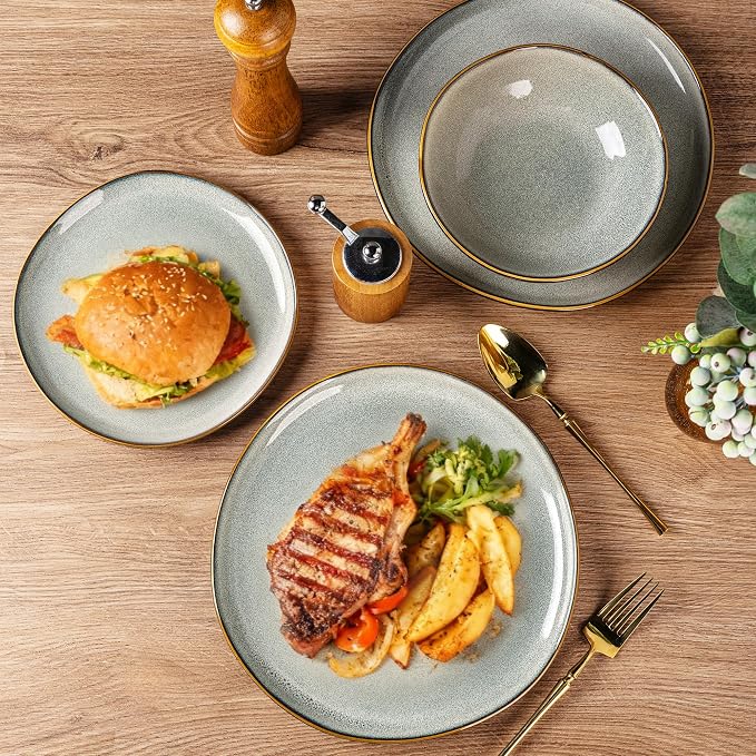 AmorArc Ceramic Dinnerware Sets for 6, 18Pcs Plates and Bowls Sets Dishes | Stoneware Handmade Reactive Glaze Dinner Set, Highly Scratch Resistant | Dishwasher & Microwave Safe Dishware