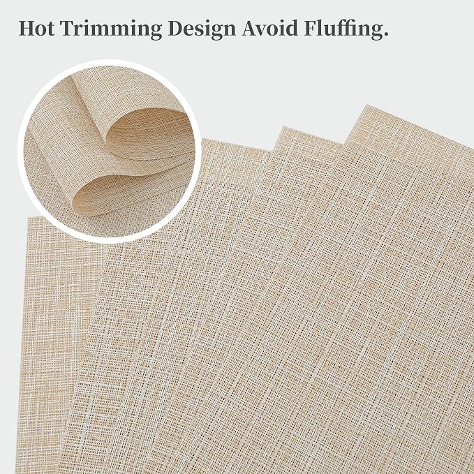 Leetaltree Beige Placemats Set of 24 - Heat Resistant Non-Slip Place mats for Dining Table, Washable Durable PVC Vinyl Woven Table Mats(Beige, 24)