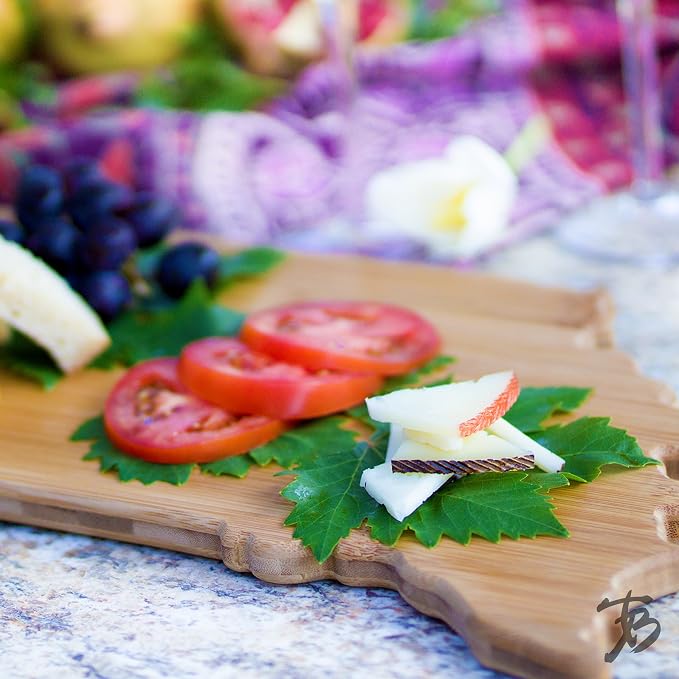 Totally Bamboo Indiana State Shaped Bamboo Serving and Cutting Board | State charcuterie board with natural bamboo grain. Knife-friendly surface for food prep. Hang tie for wall display.