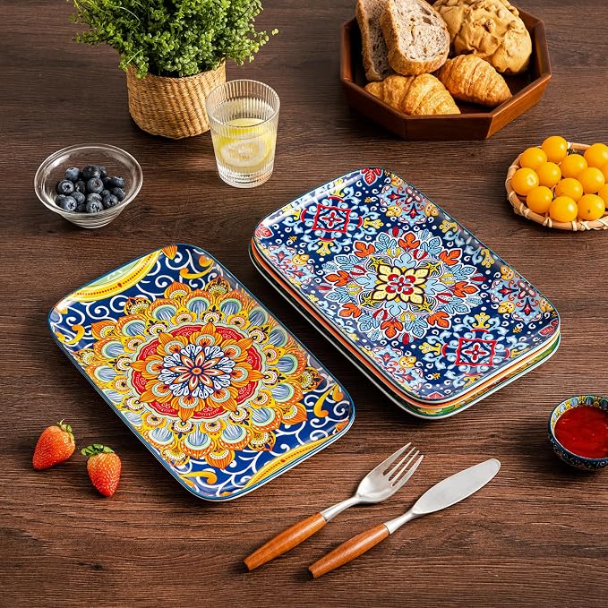 vancasso Serving Platters Set of 4, 12" x 7.4" Inch Rectangular Trays Large | Ceramic Serving Dish for Entertaining Food, Microwave & Dishwasher Safe