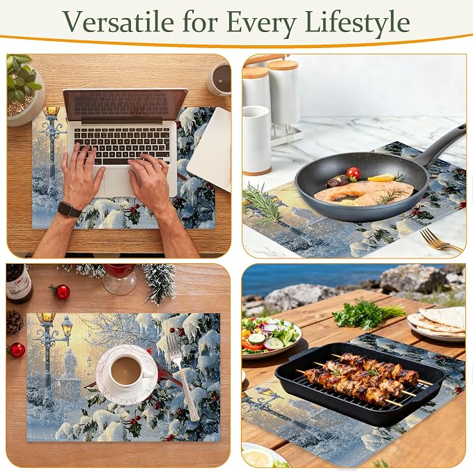 Table Placemats Set of 6,Winter Cardinal Birds Cloth Placemats,Christmas Holiday Heat-Resistant Table Mats for Kitchen Dining Room Decoration,Non-Slip Fabric Place Mats 11.8x17.7 Inch