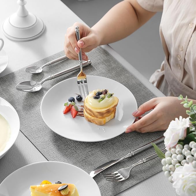 MALACASA 30-Piece Porcelain Dinnerware Set, White Round Dish Set for 6 | Serving Plates and Bowls Sets for Dessert, Salad, Soup, Pasta, Microwave & Dishwasher Safe, Including Cups - Series AMELIA