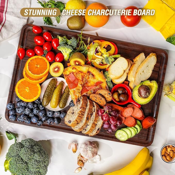 Thick Walnut Wood Cutting Board 18x12 in Large Wooden Chopping Board | Cut Board for Kitchen with Juice Groove Handles, Non-slip Mats,Reversible Butcher Block, Chopping Board