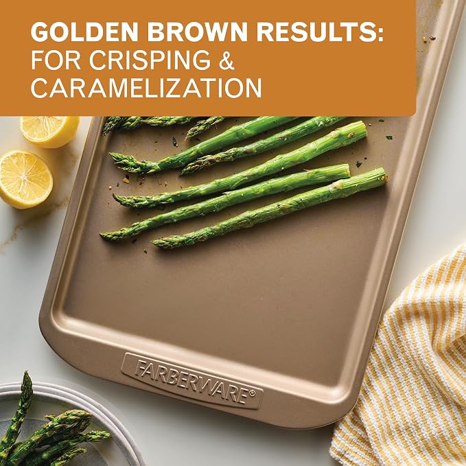 Farberware Nonstick Bakeware 10 x 15" Cookie Pan, Metal Baking Pan, Mocha | Premium Nonstick 10x15 Baking Sheet & Sheet Pan For Cookies, Roasting, Easy Cleanup, Oven Safe to 450F