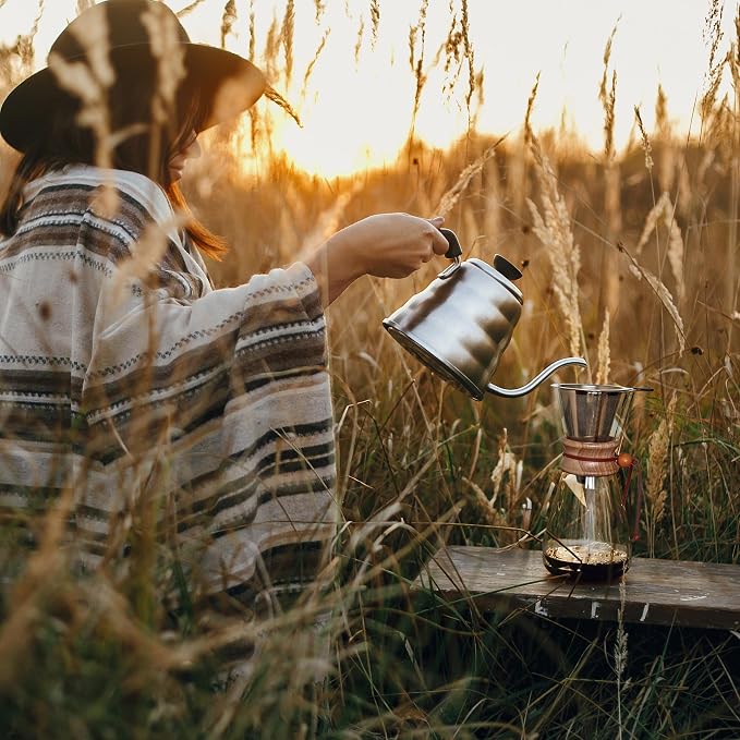 AGOGO Pour Over Coffee Maker Set, 20oz Slim Style, 304 Stainless Filter | Barista kit for home kitchen, Cafe, Camping & Office; 20oz-40oz Classic, Slim, Diamond styles; Includes brush & towel.