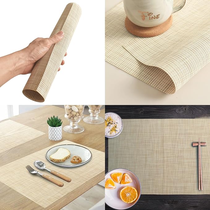 Table Placemats Dining Table Place Mats Set of 6 Heat Resistant Insulation Non-Slip Vinyl for Kitchen Dining Room 18" * 12" Beige