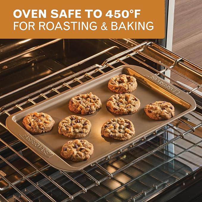 Farberware Nonstick Bakeware 10 x 15" Cookie Pan, Metal Baking Pan, Mocha | Premium Nonstick 10x15 Baking Sheet & Sheet Pan For Cookies, Roasting, Easy Cleanup, Oven Safe to 450F