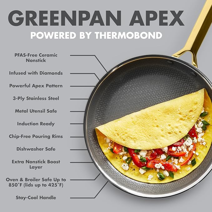 GreenPan Hybrid 6 Piece (8",10" & 12") Stainless Steel Skillets with Lids | APEX Tri-Ply Frying Pans, PFAS-Free Nonstick, Induction & All Cooktop Compatible, Dishwasher & Oven Safe up to 850F, Gold