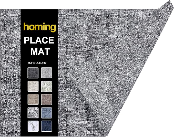 Faux Leather Heat Resistant Placemats 6 Packs, Waterproof Wipeable Dining PU Place Mats for Indoor & Outdoor, Easy to Clean, Smokey Grey