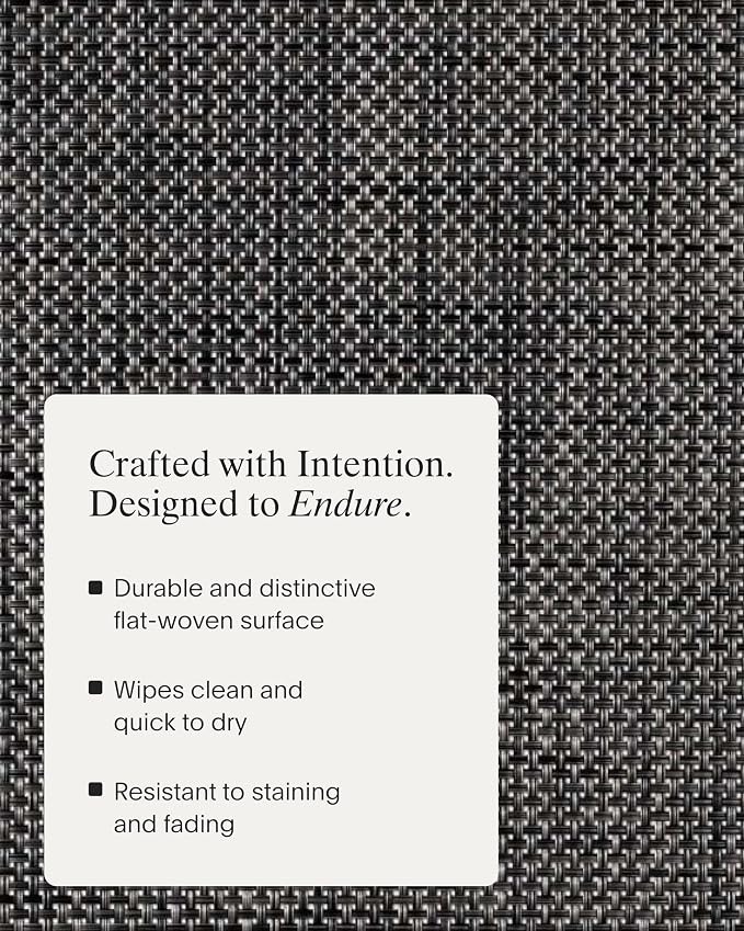 Chilewich Basketweave Placemats, Woven Round Placemats Set of 4 | Reusable, Stain-Resistant, Indoor/Outdoor Tabletop Protection, Carbon, 15"