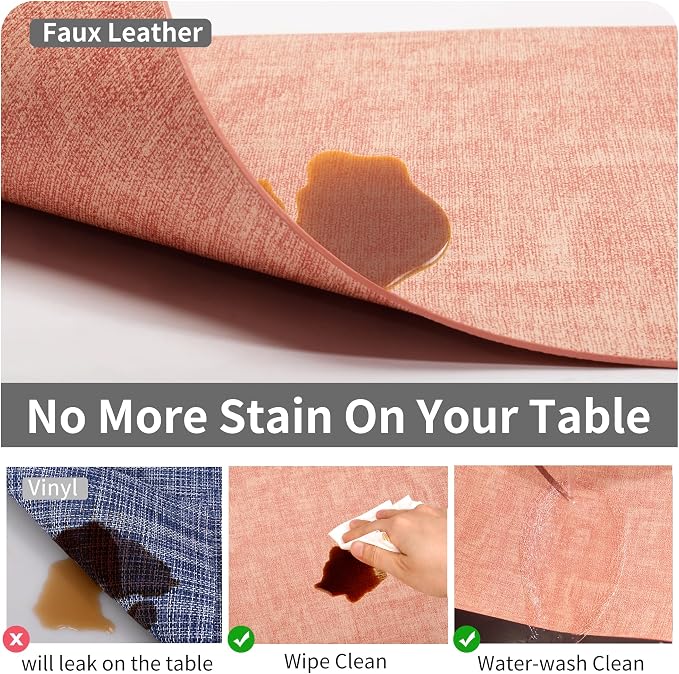 Maxpearl Faux Leather Placemats Set of 6, Easy to Clean, Peachy Pink | Waterproof - Heat Resistant - Non Slip - Wipe Clean Dining Table Place Mats, Suitable for Indoor & Outdoor Use, 17''×12''