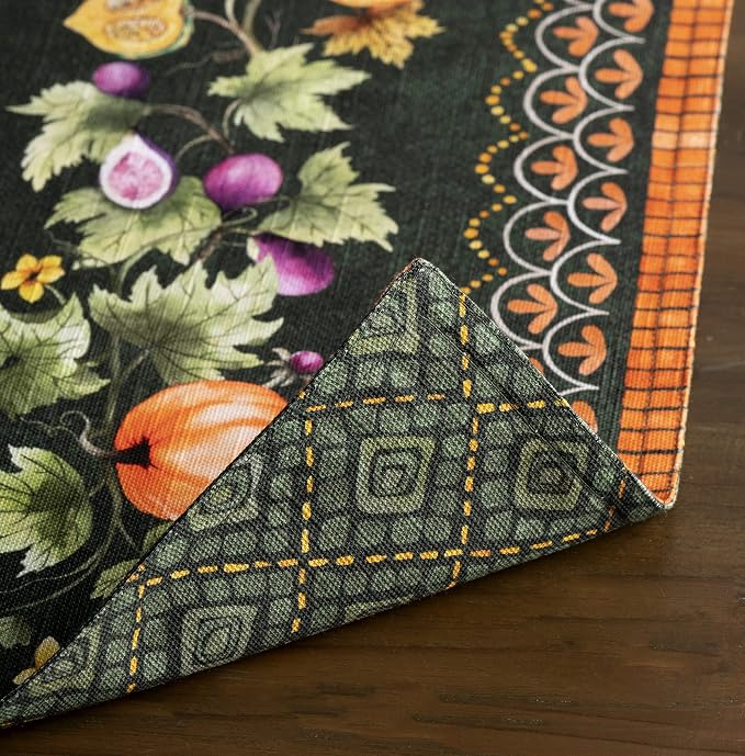 Maison d' Hermine Placemats Set of 4 Reusable 100% Cotton (13"x19") | Cloth Place Mats Washable Table Mats for Kitchen Dining Party Hotel Home Thanksgiving Christmas - Pumpkin Garden - Dark Green