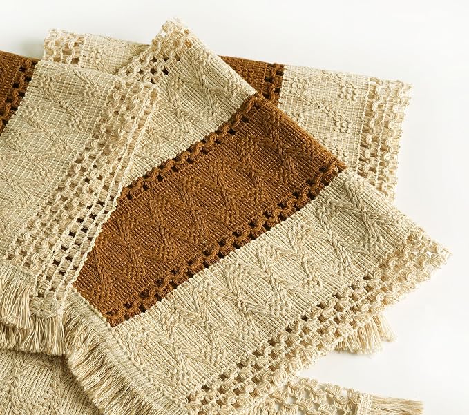 Boho Placemats Set of 6 Table Mats Farmhouse Dining Decor Caramel | 12x20" Place Mat Set of 4 Macrame Table Decor Farmhouse Burlap Placemats for Home Dining Table Centerpiece Home Decorations