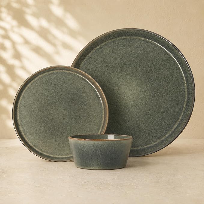 Dinnerware Sets, Microwave Safe Plates and Bowls Sets, Dishes Set for 4, Chip & Scratch Resistant Dinner Set, Reactive Glazed Farmhouse Dishware Sets, Green Wheat