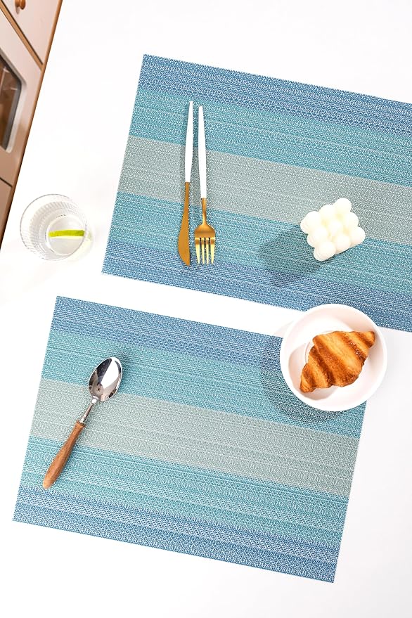 LEXMORE Placemats Set of 6 Vinyl/Plastic Woven Place Mats for Kitchen Table Indoor/Outdoor Washable Placemat Wipeable Dining Table Mats(Ocean Geode)