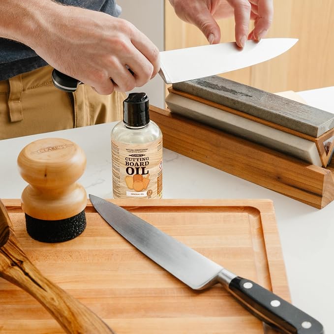 CLARK'S Food Grade Mineral Oil 8 oz, Butcher Block Conditioner - Unscented | Mineral Oil for Wood Cutting Boards, Butcher Blocks, Utensils, Lubricant for Knives. Soak for 3 Hours & Reapply Every 4 Weeks