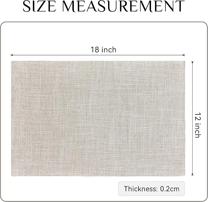Softalker Faux Linen Placemats Set of 6-12 x 18 Inch, Heat Resistant Double Layered Durable Burlap Farmhouse Place Mats, Non-Slip Washable Rustic Table Mats for Dining, Kitchen, Party（Cream