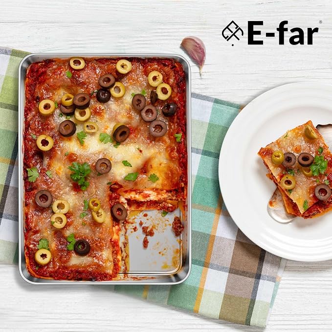 E-far Small Baking Sheet, 10.5”x8.3” Stainless Steel Toaster Oven Tray | Compact Non-toxic Metal Baking Pan for Cookie & Cake, Healthy & Rust Free, Mirror Finish & Dishwasher Safe