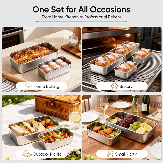 LIANYU Loaf Pan Set, 9x5Inch Bread Pans & 6.3x3.5Inch Mini Bread Baking Pan | 8 Pack Stainless Steel Bread Loaf Pans for Meatloaf Cake, Healthy & Non Toxic, Dishwasher Safe, 4 Medium Pans + 4 Small Pans