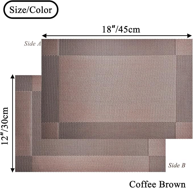 Vinyl Placemats Heat-Resistant Table Mats Washable Easy Clean Plastic Placemats for Dining Table Set of 4 (Brown)