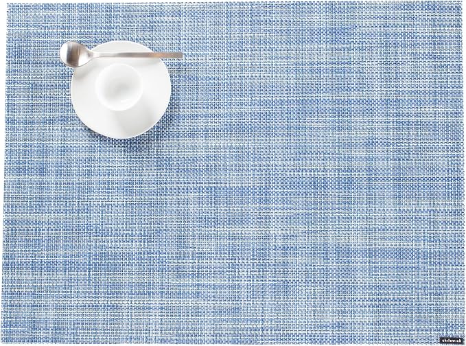 Chilewich Mini Basketweave Placemats, Woven Rectangle Placemats Set of 4 | Easy Care Woven Tabletop Textiles, Indoor/Outdoor, Chambray, 19" x 14"