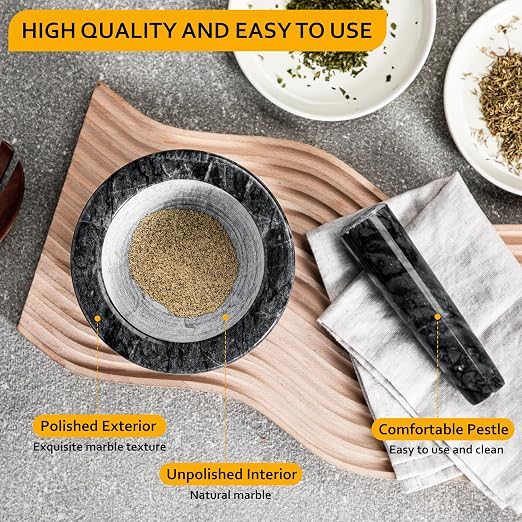 Velaze Marble Samll Mortar and Pestle Set,1.25 Cup Capacity | 5.1 Inch Pestle,10 oz Capacity,Heavy Duty,Polished Natural Stone,Grinder or Crusher for Spices, Herbs, Pills, Pestos