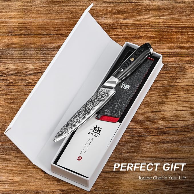 KYOKU Chef Utility Knife - 6" - Shogun Series - Japanese VG10 Steel Core Forged Damascus Blade - with Sheath & Case