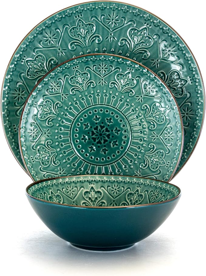 Elama Sea Foam Mozaic 16 Piece Round Stoneware Dinnerware Set in Sea Green