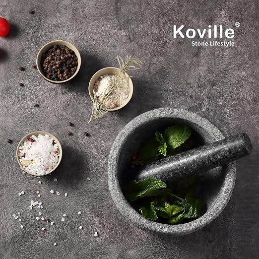 Granite Mortar and Pestle Set, 6.3"-2 Cups Unpolishesd Stone Grinder Bowl for Guacamole, Salsa, Pill Crusher, Spice, Herb, Garlic, Nut, Heavy Duty Grinder for Kitchen(Angola Silver Black)