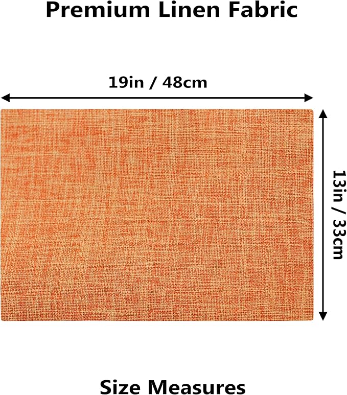 Demetex Fall Placemats Set of 4 Orange Linen Place Mats Decorative Heat Resistant Cloth Table Mats for Party Birthday Gathering Dinner, 13x19 inch, Orange