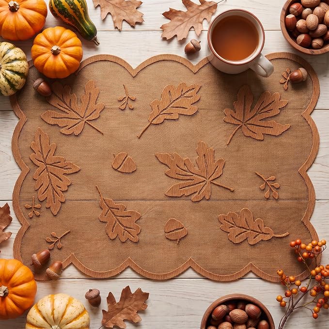 Artoid Mode Rust Maple Leaves Lace Fall Placemats Set of 4, 11x17 Inch Table Mats for Thanksgiving Party Dining Table Decoration
