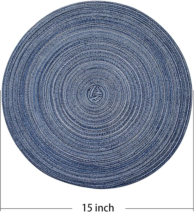 AHHFSMEI Round Braided Placemats Set of 6 Woven Table Mats for Dining Table Heat Resistant Easy to Clean Perfect for Kitchen & Home Decor (Multi Blue)