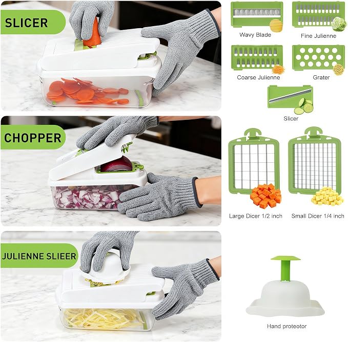 7 Blades Adjustable Mandoline Slicer, Multifunctional Veggie & Fruit Cutter | Features 7 stainless steel blades for multi cutting modes. Built-in safety guard, compact for daily vegetable and fruit prep.