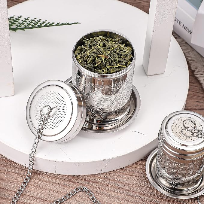 2 Pack Tea Infusers For Loose Tea, Stainless Steel With Lid | 304 Stainless Steel, Fine Mesh Filter, 2 Sizes, Fits Most Cups And Teapots, With Drip Trays, Dishwasher Safe