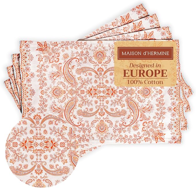 Maison d' Hermine Placemats Set of 4 Reusable 100% Cotton (13"x19") | Cloth Place Mats Washable Table Mats for Kitchen Dining Party Wedding Hotel Home Thanksgiving Christmas - Cachemire