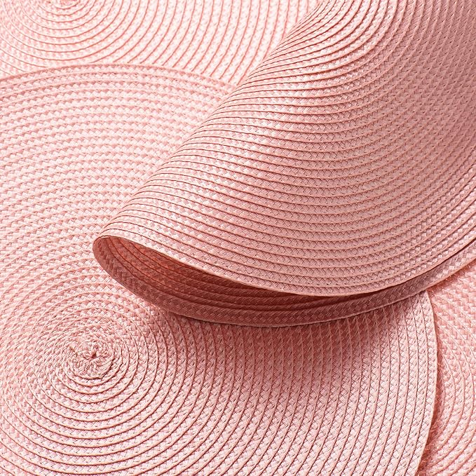 AHHFSMEI Round Placemats Set of 8 Heat Resistant Washable Non-Slip Woven Braided Table Mats for Dining Table Kitchen & Home Decor (Pink,8)
