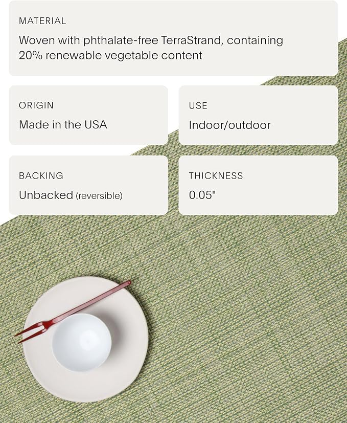 Chilewich Mini Basketweave Placemats, Woven Rectangle Placemats Set of 4 | Easy Care Woven Tabletop Textiles, Indoor/Outdoor, Dill, 19" x 14"